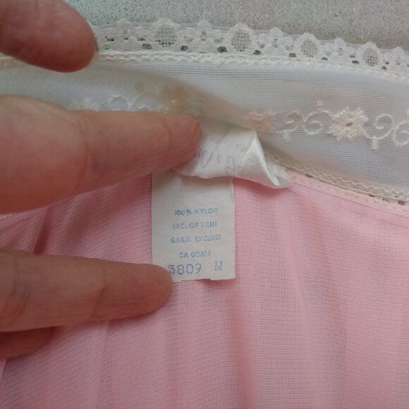 Vintage Pink Nylon Chiffon Nightgown Long Nightie 36"B Small Slumber Suzy Sheer - Picture 9 of 9